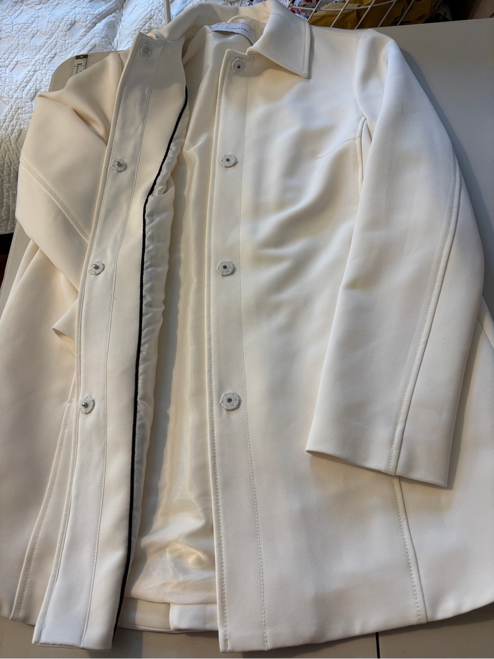 Minimalist Scandi Coat Size Large A-Line Cream White Sophisticated Office Guest - Picture 9 of 13